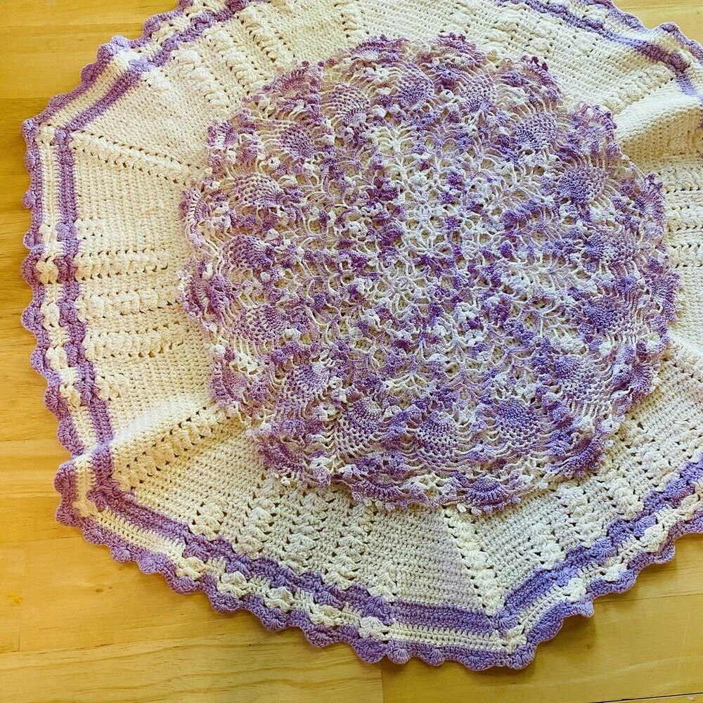 Lot of 2 Vintage Handcrafted Crocheted Doilies Purple/White Mix Cottage Core